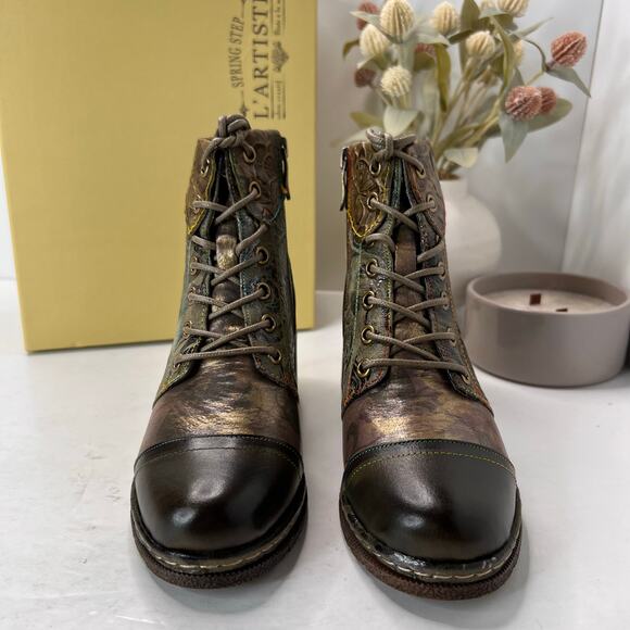 L'Artiste by Spring Step Fallinluv Leather Boot Olive Multi Women 4.5-5 NWB - Picture 2 of 11